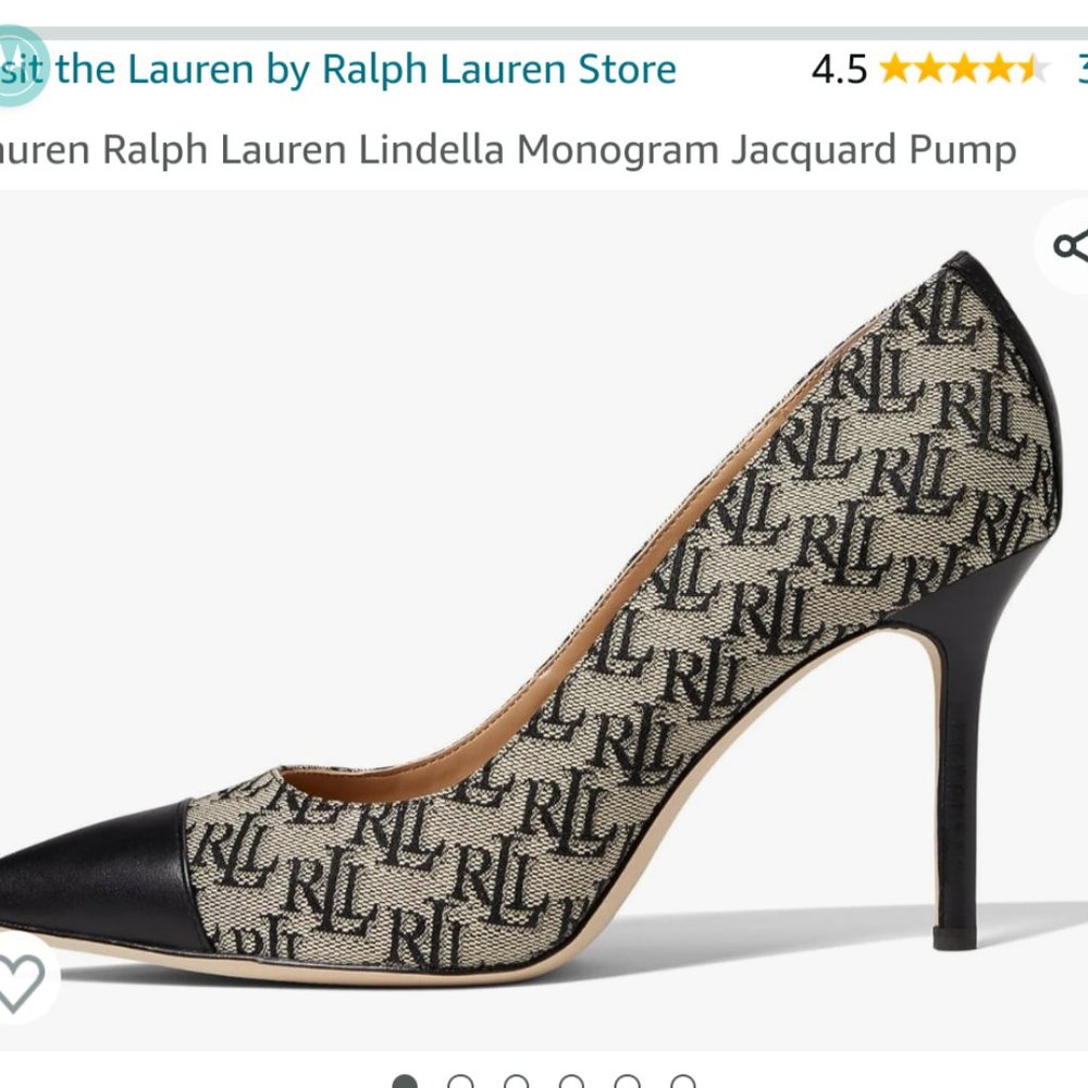 Ralph Lauren Black and Beige Monogram Jacquard Pointed-Toe Pumps